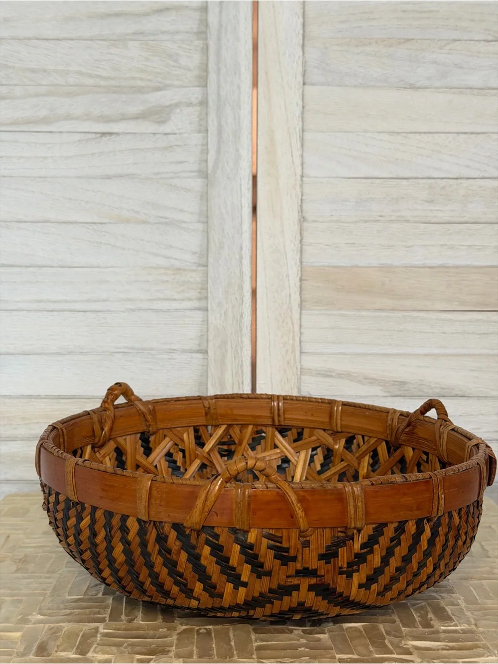 Handwoven Black and Brown Decorative Bamboo Basket - Artisan Home Accents